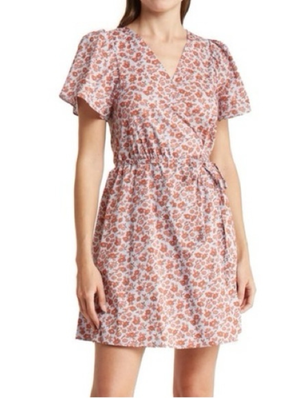 Madewell Rust Pink Floral Wrap-Front Mini Dress
